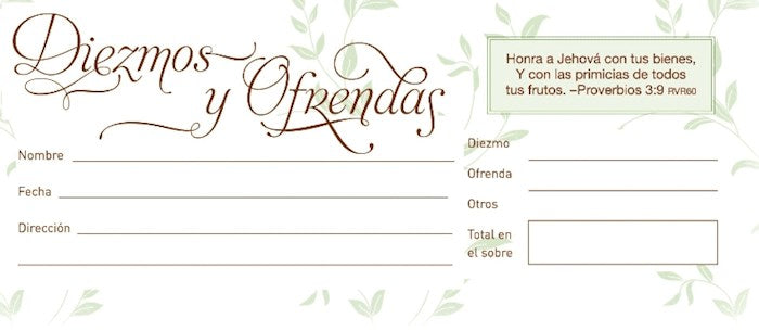 Sobre de Ofrenda-Diezmo y Ofrendas (Offering Envelope-Tithe And Offering (Pack Of 100)