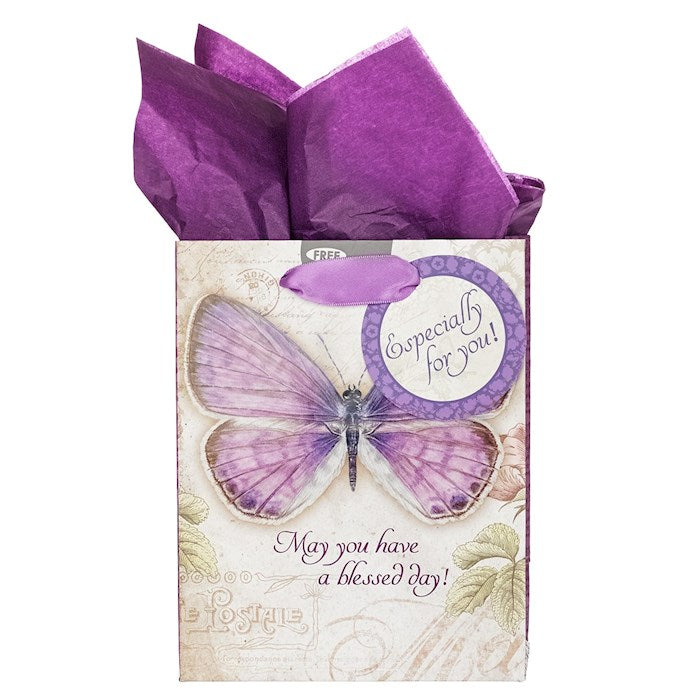 Gift Bag-Butterfly Blessings/Blessed Day w/Tag &amp; Tissue-Small
