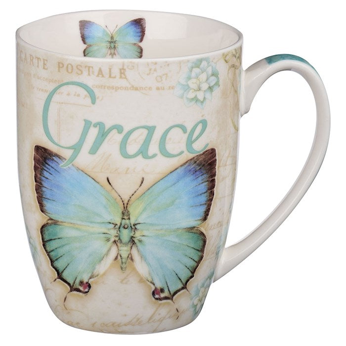 Mug-Butterfly Blessings/Grace w/Gift Box (Ephesians 2:8)-Blue (MUG402)