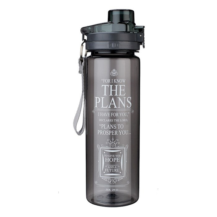 Water Bottle-For I Know The Plans (Jeremiah 29:11)-Black BPA Free Plastic (28 oz)