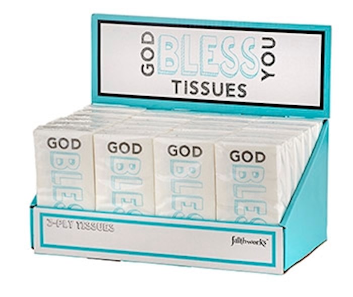Display-Tissue-God Bless You-Teal/White-Pocket Size (24 Pkg Of 10) (PKGT)