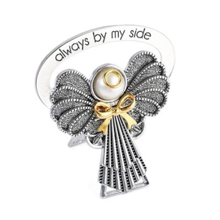 Bedside Angel-Rhodium/18K Gold Plate w/Pearl Accents and Stand (2.5") (Carded)