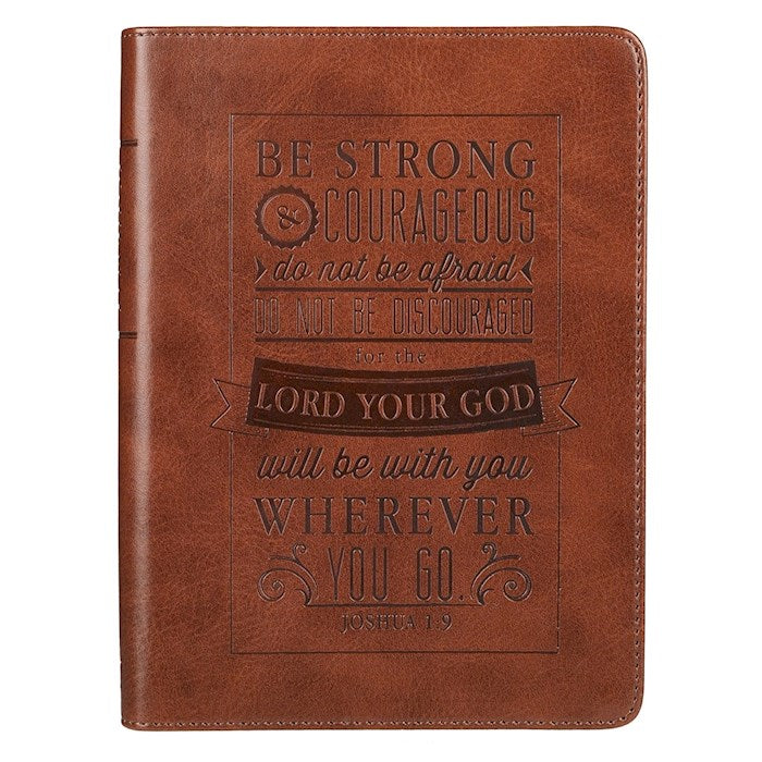 Journal-Be Strong And Courageous-Brown LuxLeather