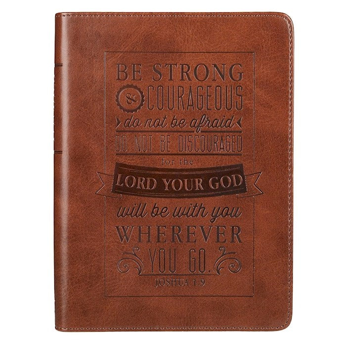 Journal-Be Strong &amp; Courageous-Brown LuxLeather