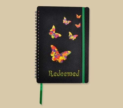 Journal-Stained Glass-Redeemed w/Pouch &amp; Bookmark/Plastic Cover