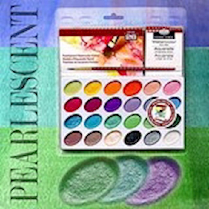 Paint Set-Royal Langnickel Pearlescent Watercolor Cakes (24 Colors W/Brush Pad &amp; Tray)
