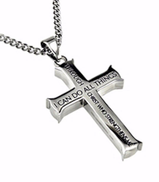 Necklace-Silver Iron Cross-Through Christ (Mens)-24&quot; Chain