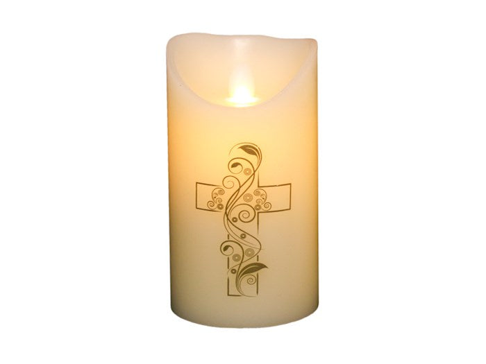 Candle-Marvelous Lights Flameless-Ivory Cross w/Timer (6")
