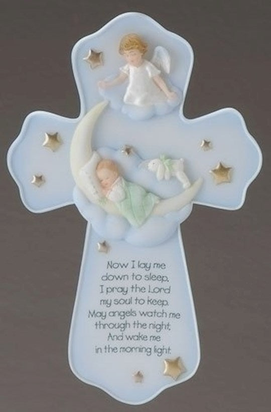 Wall Cross-Baby-Angel w/Bedtime Prayer (7")-Blue