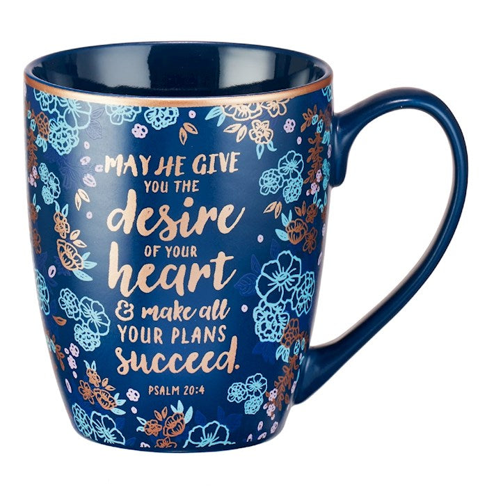 Mug-May He Give You The Desires Of Your Heart w/Gift Box (Psalm 20:4)-Navy (MUG478)