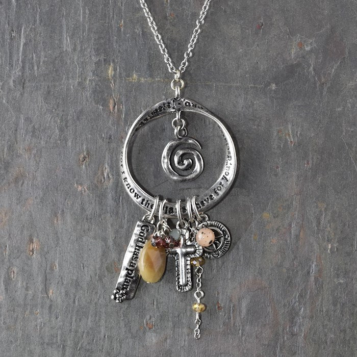 Necklace-Eden Merry-Silvertone-For I Know-Jeremiah 29:11 (30")