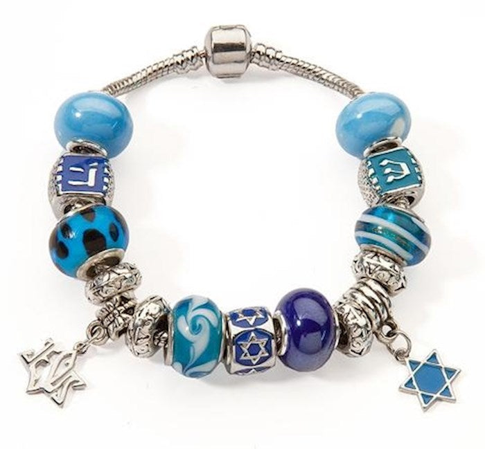 Bracelet-Bible Symbols &amp; Beads w/Star Of David &amp; Jesus Star Charms (
