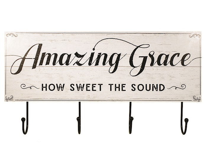 Wall Hanging w/Hooks-Amazing Grace-Wood
