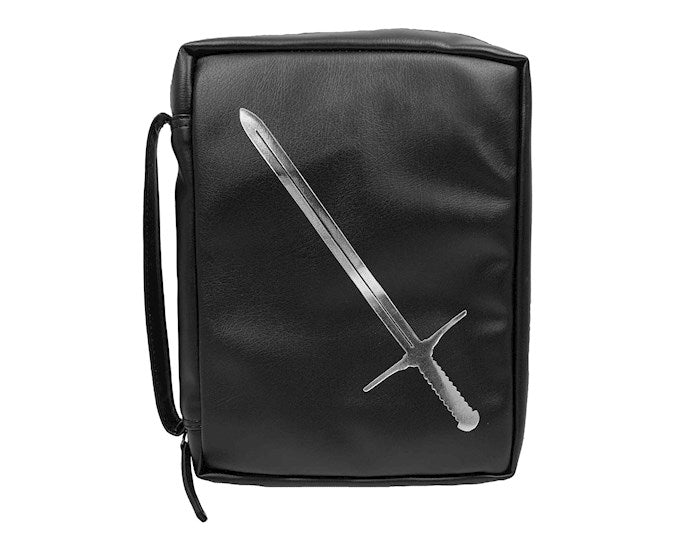 Bible Cover-Imitation Leather W/Foil-Sword-Black-LRG