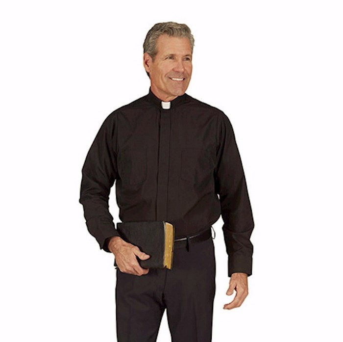 Clergy Shirt-Long Sleeve-Tab Collar-Black  (16 X 32/33)