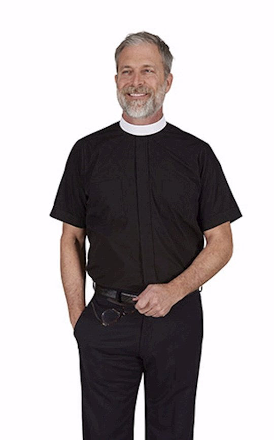 Clergy Shirt-Short Sleeve-Neckband-Black (16.5)