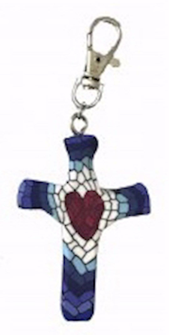 Cross-Keychain-Comforting Clay-Mosaic Heart (3&quot; H)