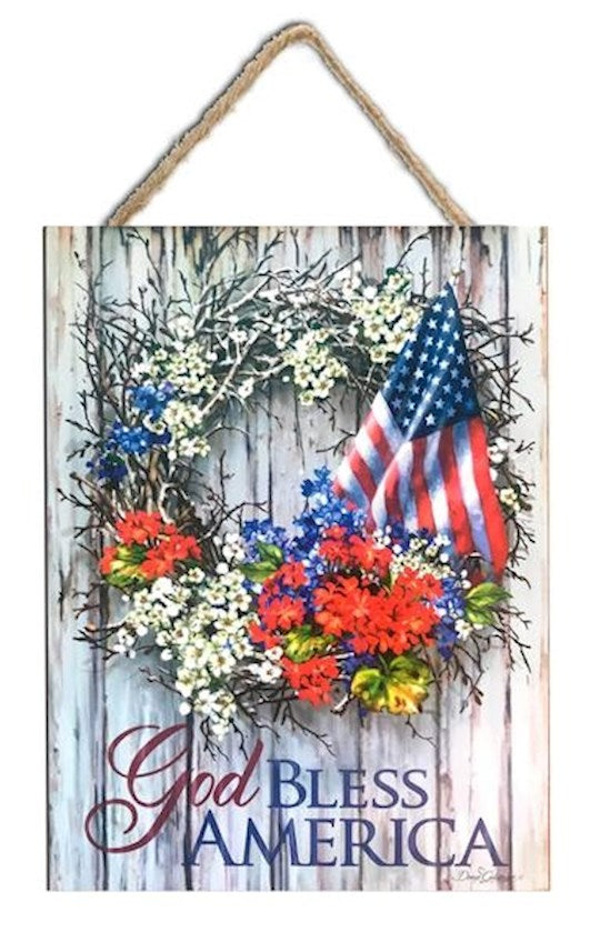 Sign-God Bless America w/Rope Hanger (7.5&quot; x 10&quot;)