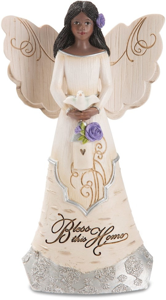 Figurine-Ebony Angel-Bless This Home (6")