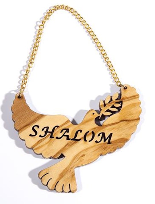 Ornament-Hanging Dove w/Shalom-Olivewood (