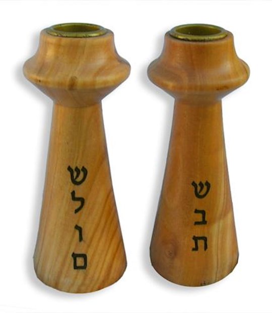 Candle Holder-Olivewood: Shabbat &amp; Shalom (Set Of 2) (