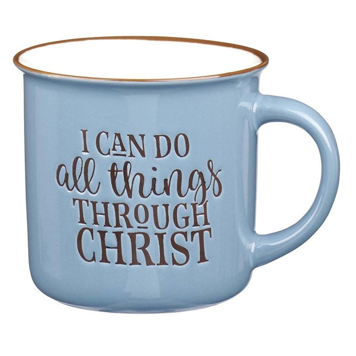 Mug-I Can Do All Things Through Christ (Philippians 4:13)-Blue Camp-Style Ceramic