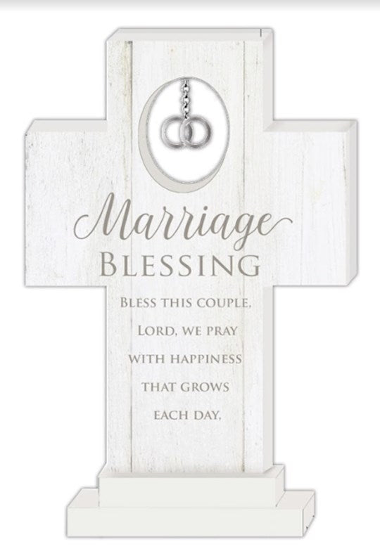 Cross-Marriage Blessing w/Pewter Double Rings Charm-Standing(6")