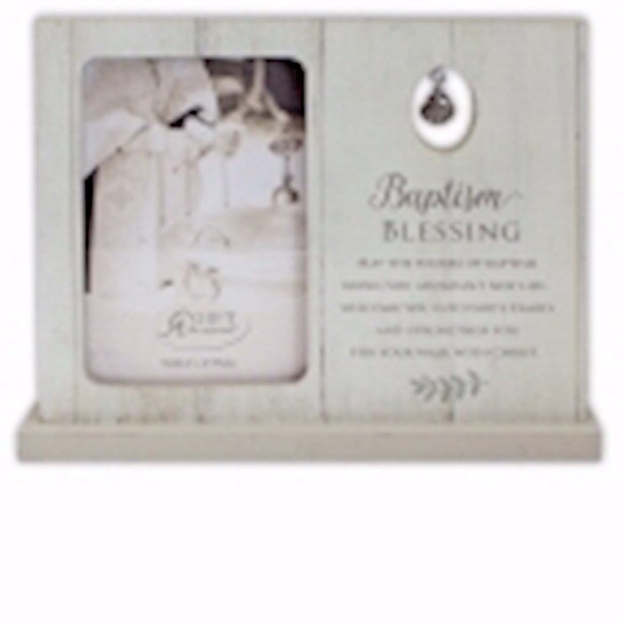Frame-Baptism Blessing w/Pewter Scallop Shell Charm (Holds 4 x 6 Photo)