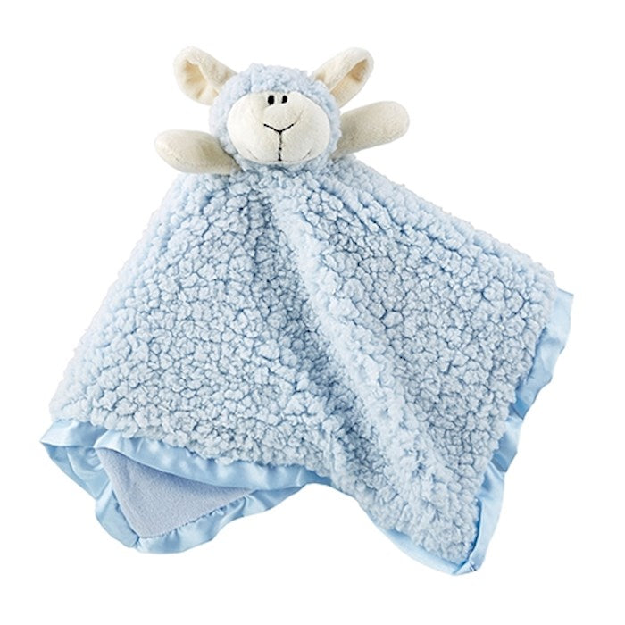 Blankie-Cuddle Bud-Lamb-Satin Trimmed-Blue (18 x 18)