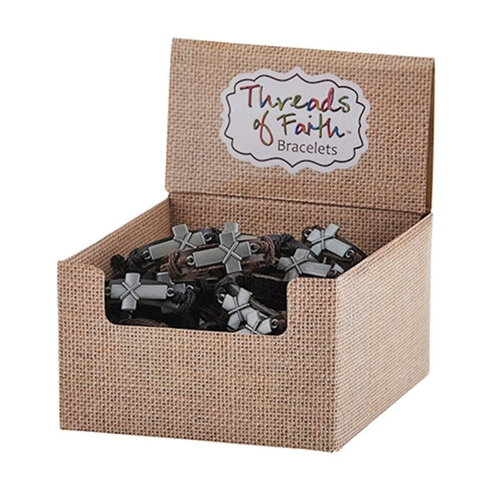 Bracelet-Threads Of Faith-Bold Cross-Leather w/Display (8") (24 Pcs) (PKGT)
