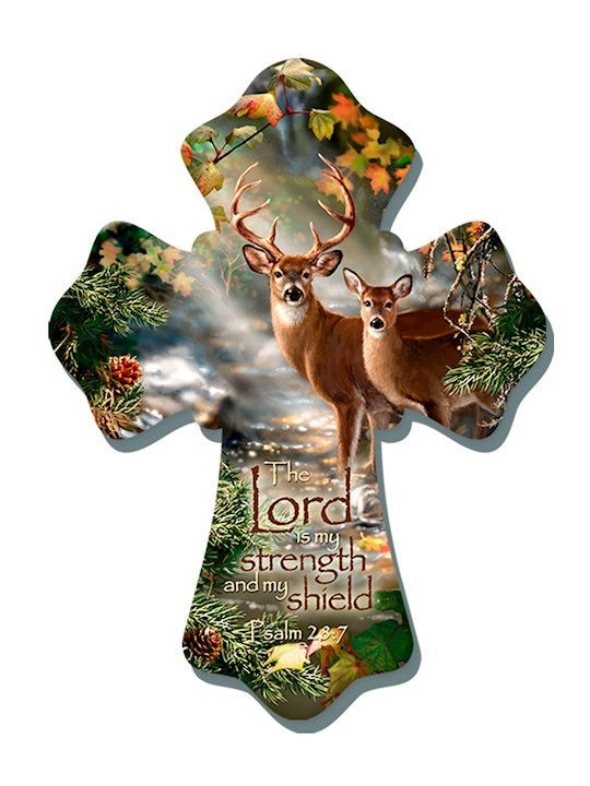 Wall Cross-The Lord Is My Strength/Deer (6" x 8")