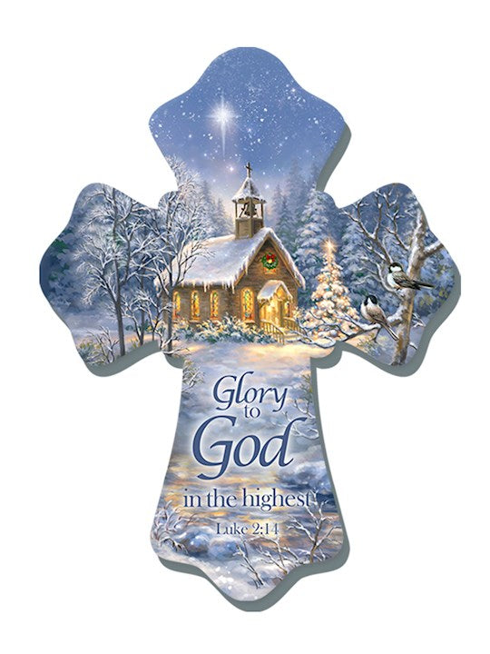 Wall Cross-Chapel In The Snow/Glory To God (6" x 8")