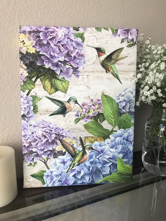 Frameless Canvas-Hummingbirds &amp; Hydrangeas (10 x 14)