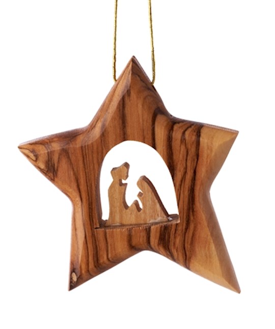 Ornament-Olive Wood-Thick Star With Modern Holy Family (3.5")