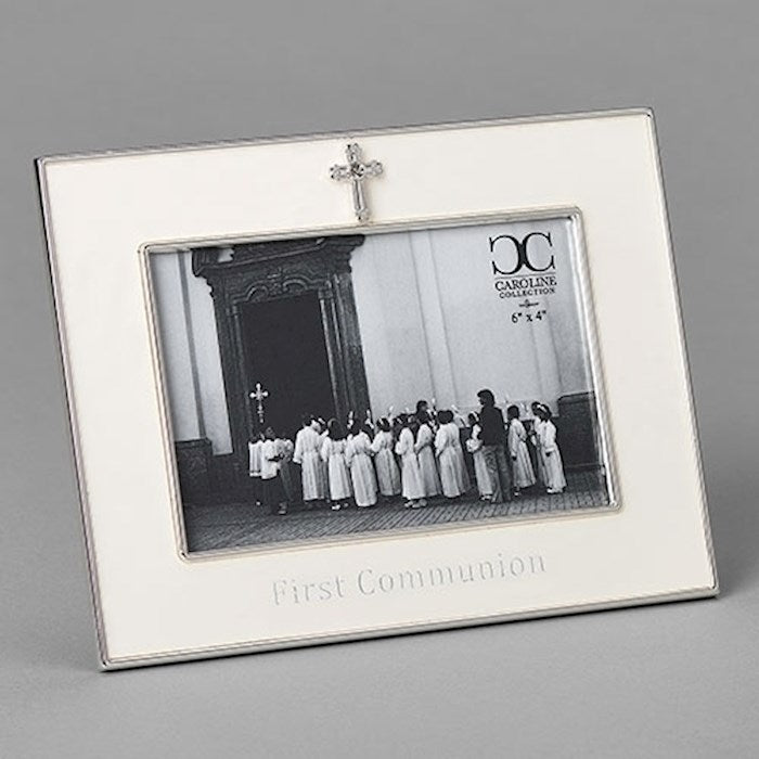 Frame-First Communion-Horizontal w/Cross-White (Holds 4 x 6 Photo)