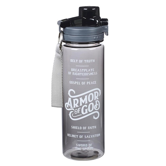 Water Bottle-Armor Of God (Ephesians 6:10-18) (28 Oz)-BPA Free Black Plastic