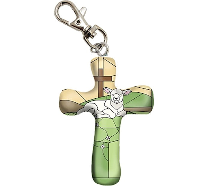 Cross-Keychain-Comforting Clay-Lamb Of God (3&quot; H)