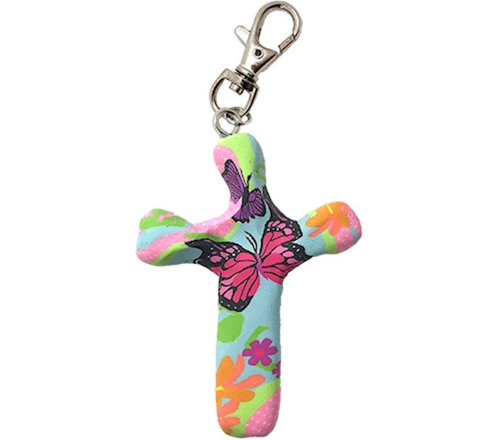 Cross-Keychain-Comforting Clay-Butterfly Garden (3&quot; H)
