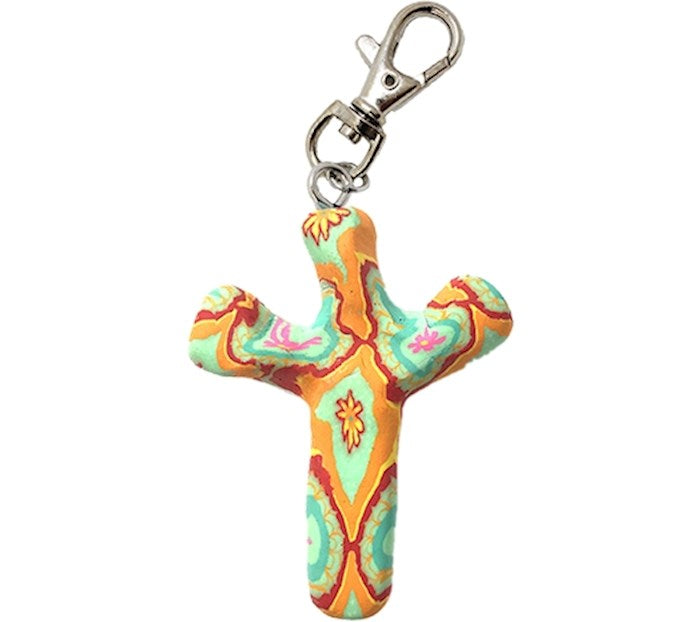 Cross-Keychain-Comforting Clay-Boho (3&quot; H)