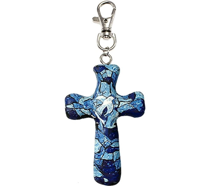 Cross-Keychain-Comforting Clay-Dove Mosaic (3&quot; H)