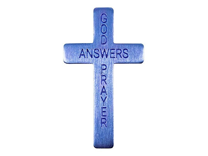 Pocket Cross-God Answers Prayer-Blue (Pack Of 50)