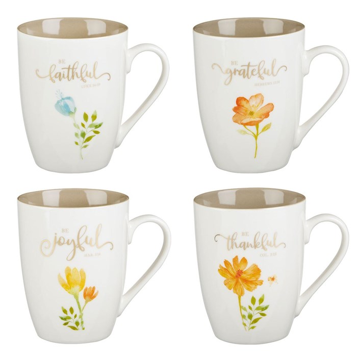Mug Set-Grateful Floral (Set Of 4)-Ceramic