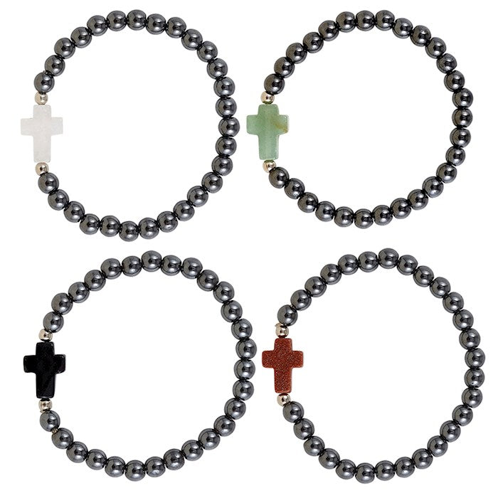 Bracelet Refill-Hematite Cross (7.5&quot;) (Assorted Colors)