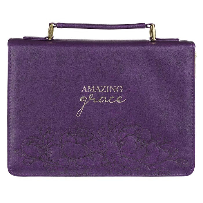 Bible Cover-Amazing Grace-Purple Floral Faux Leather Fashion-Large