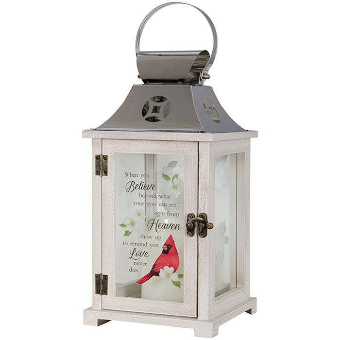 Lantern w/Flameless LED Candle &amp; Timer-Heaven w/Cardinal  (6.25&quot; x 13.5&quot; x 6.25&quot;)
