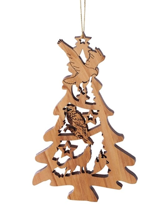 Ornament-Olive Wood-Laser Cut Tree w/Owl (2.5")