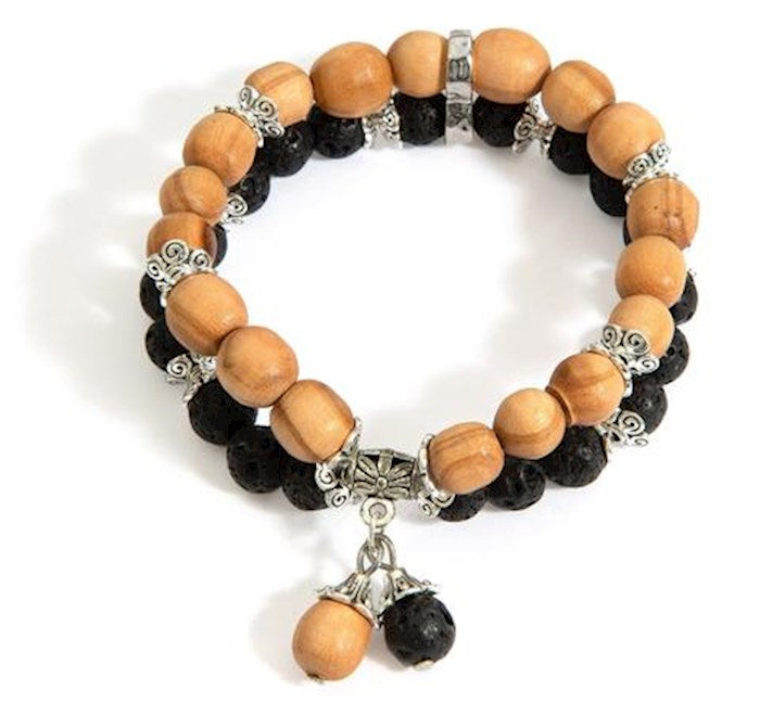 Bracelet-Olive Wood &amp; Lava Bead (