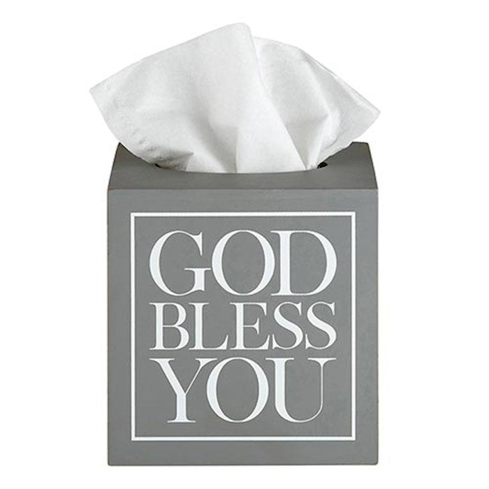 Tissue Box-God Bless You-Grey (5.5" SQ x 5.75"H)