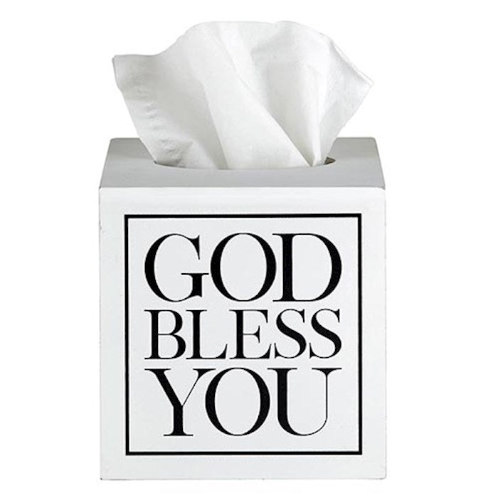 Tissue Box-God Bless You-White (5.5" SQ x 5.75"H)
