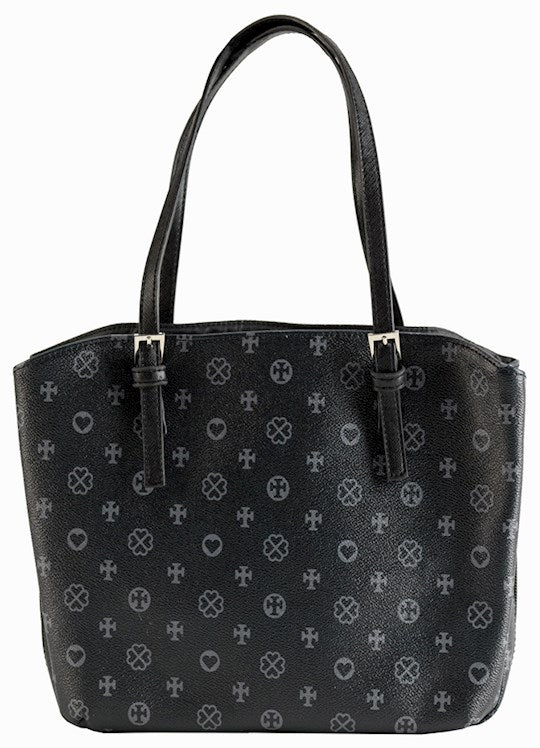 Bible Cover-Wedge Shape-Faith Collection Cross &amp; Heart-Black-LRG